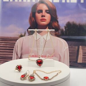 Lana Del Rey-Inspired Ruby Heart Jewelry Set – Necklace, Earrings, & More